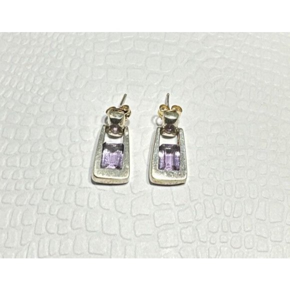 Vintage Sterling Silver and Amethyst Door Knocker Earrings Pierced Dangle Modern - Picture 1 of 6